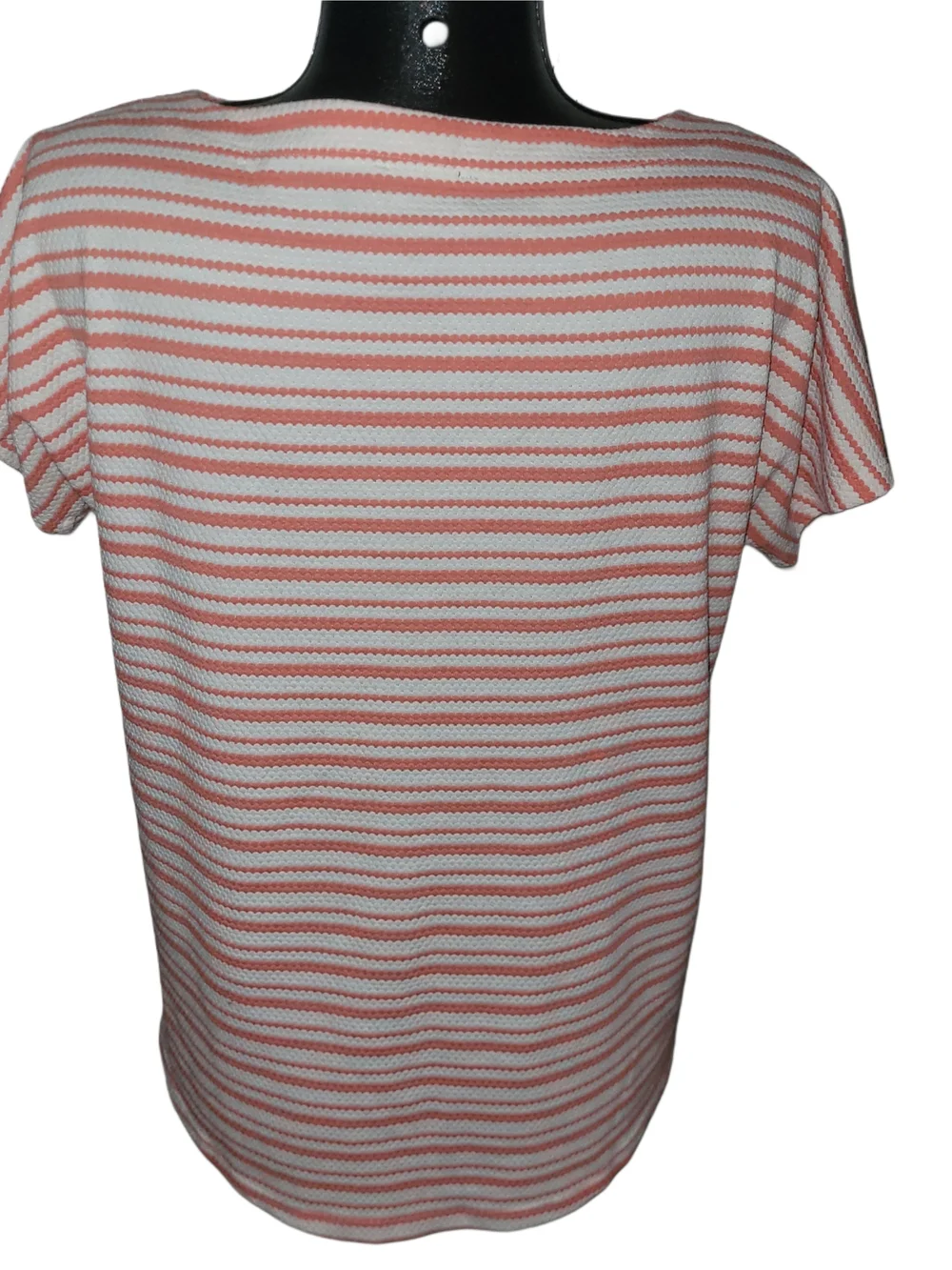 Jones New York Striped Short Dolman Sleeve Tee In Coral and White M - Picture 6 of 7